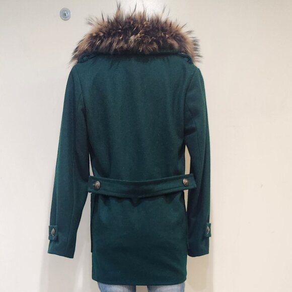 💋BOHO CHIC💋 GORGEOUS VTG WOOL COAT WITH FOX FUR COLLAR in BOTTLE GREEN - Picture 4 of 13